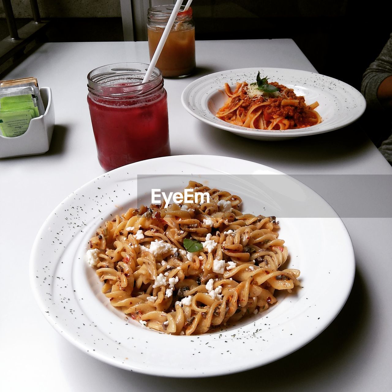 Close-up of pasta served on plate