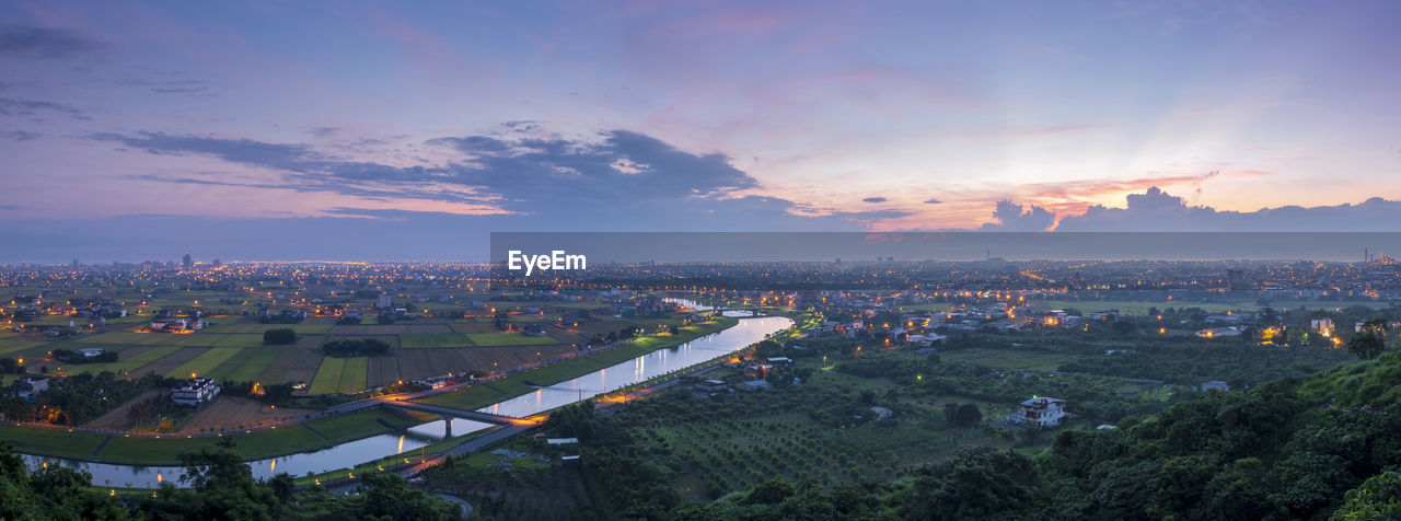 Panorama view of lanyang plain at sunrise, yilan, taiwan