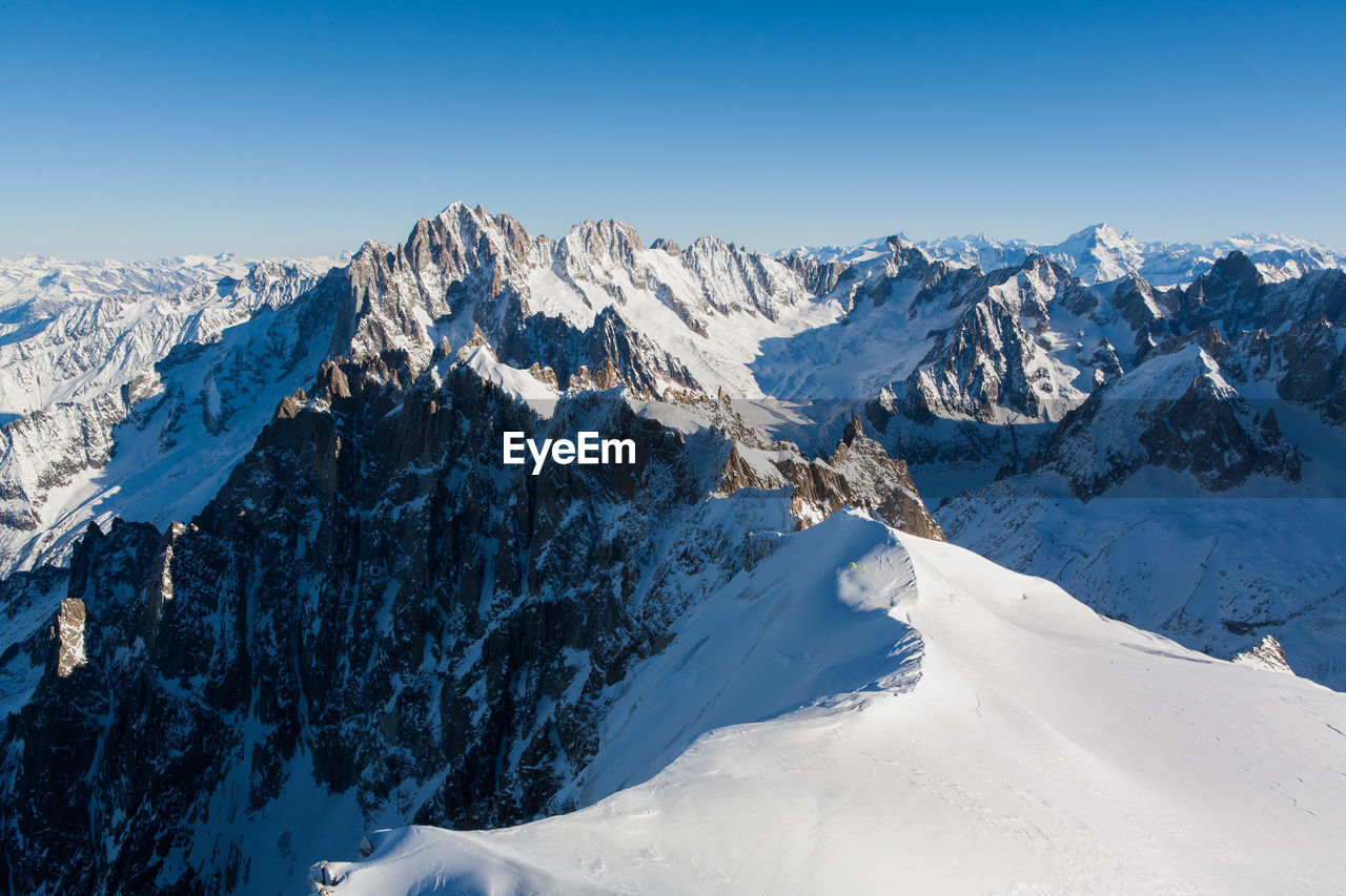 Scenic view of snow covered mountains