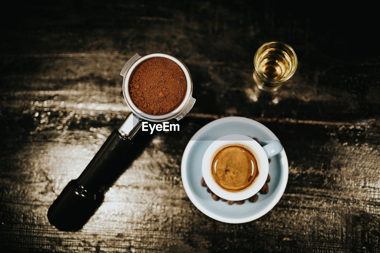 High angle view of coffee on table