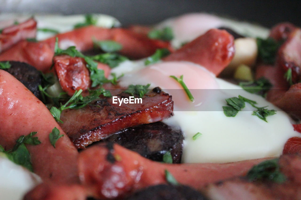 High angle view of food in cooking pan