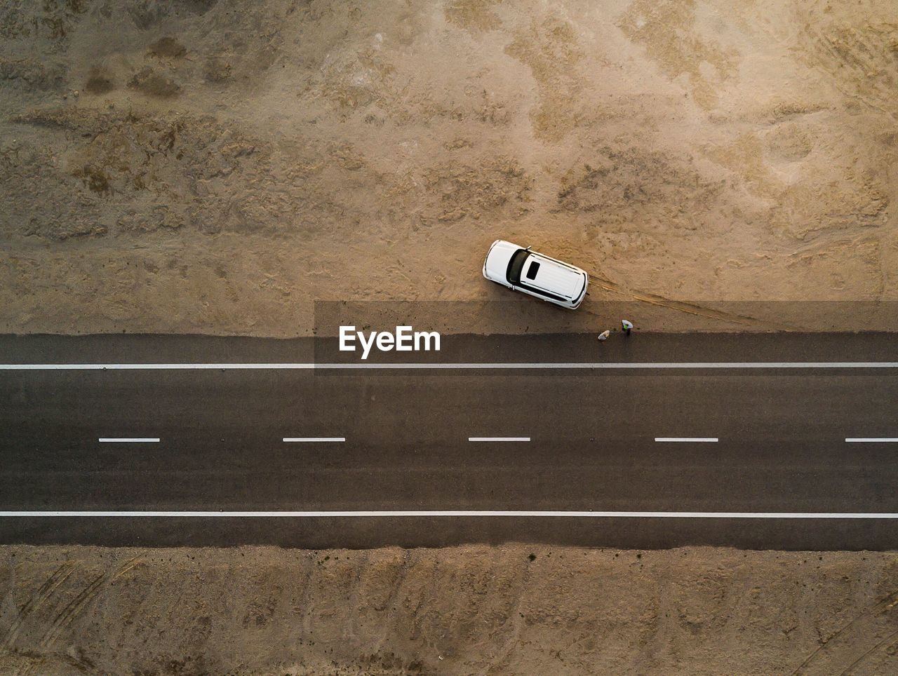 Aerial view of car parked by road