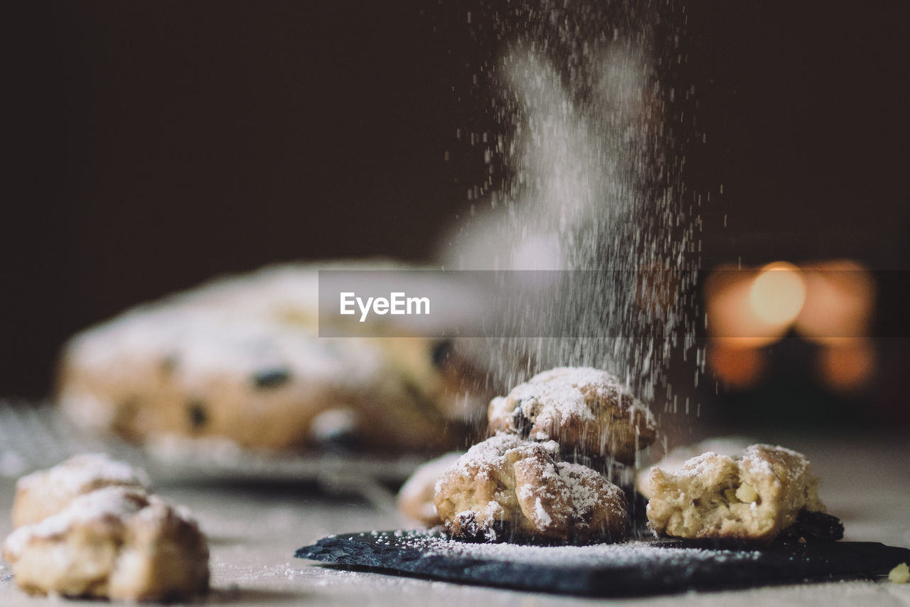 Close-up of cookies with flour