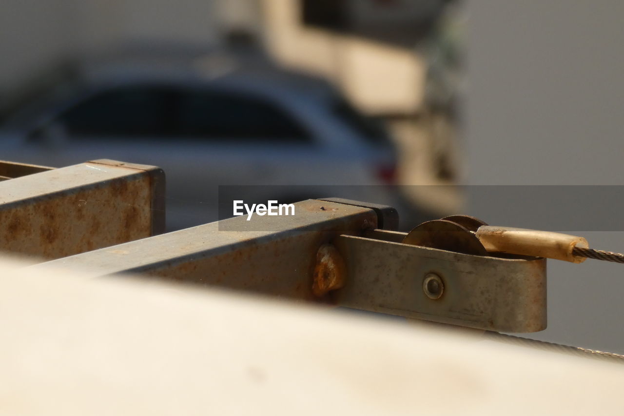 Close-up of rusty metal railing