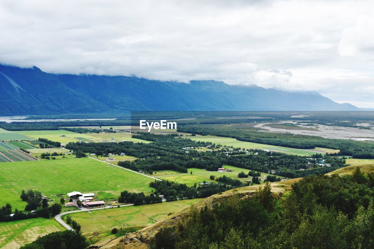 Scenic view of agricultural landscape against sky