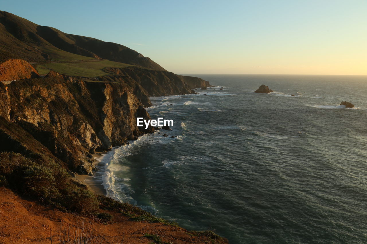 High angle view of cliff and sea