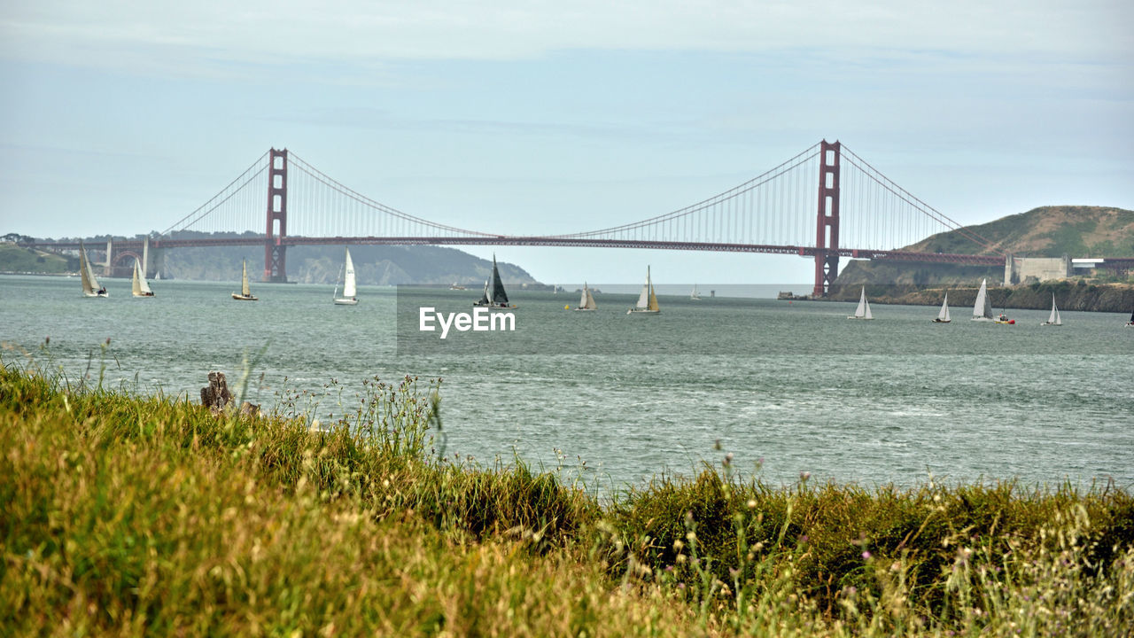 Suspension bridge over river