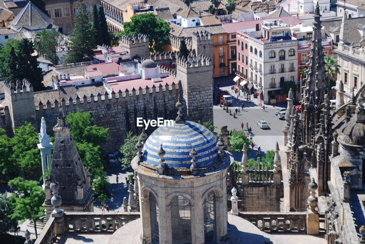 High angle view of buildings in town