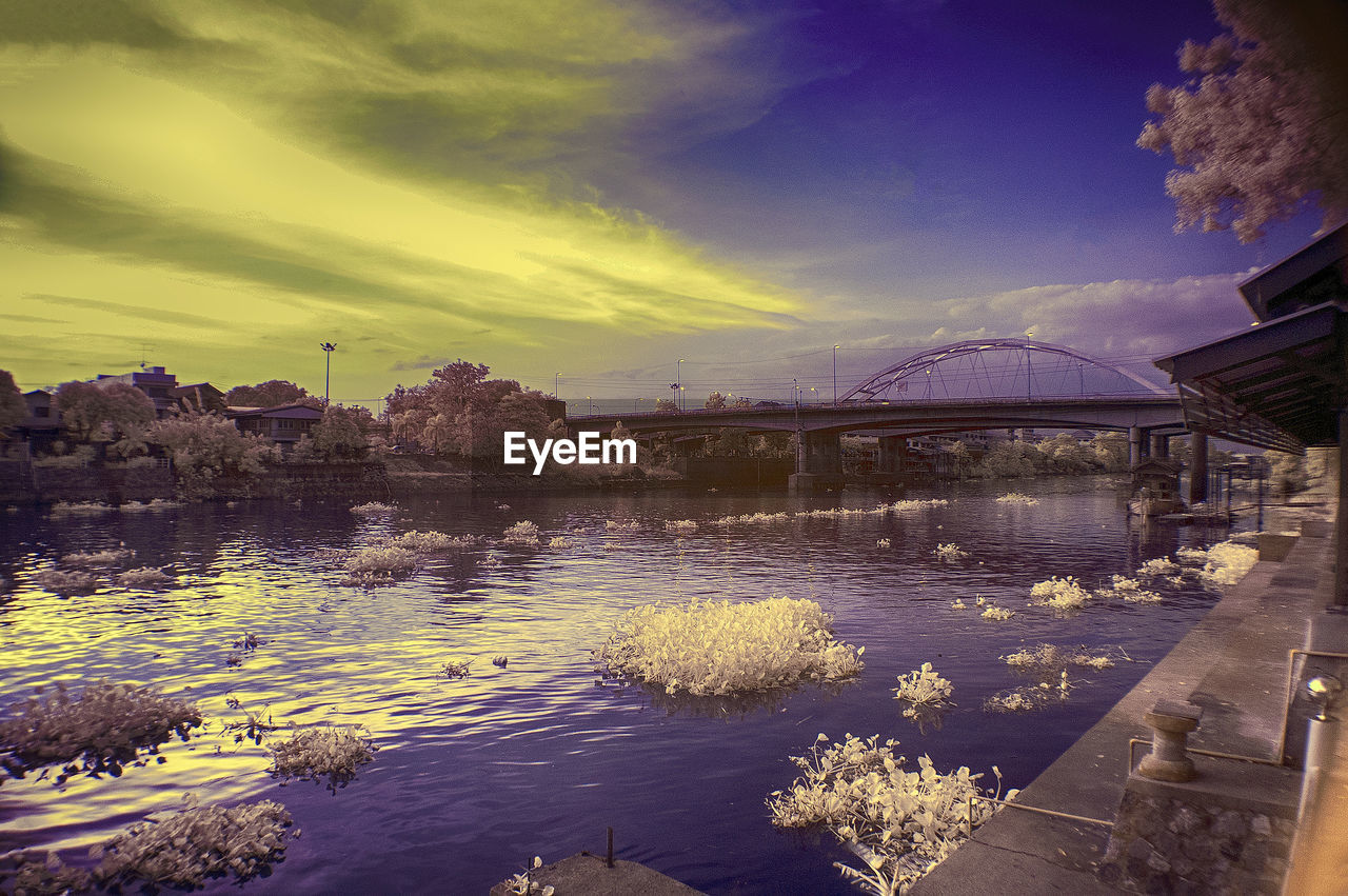 SCENIC VIEW OF RIVER AGAINST CLOUDY SKY DURING SUNSET