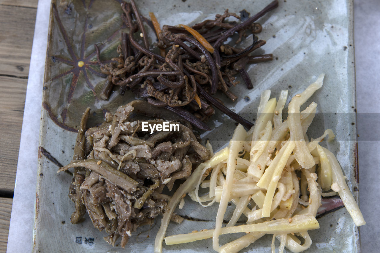 High angle view of meal served in plate