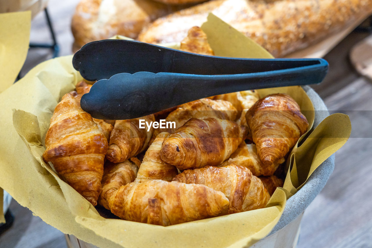 Delicious and fresh croissant pastry in luxury french restaurant
