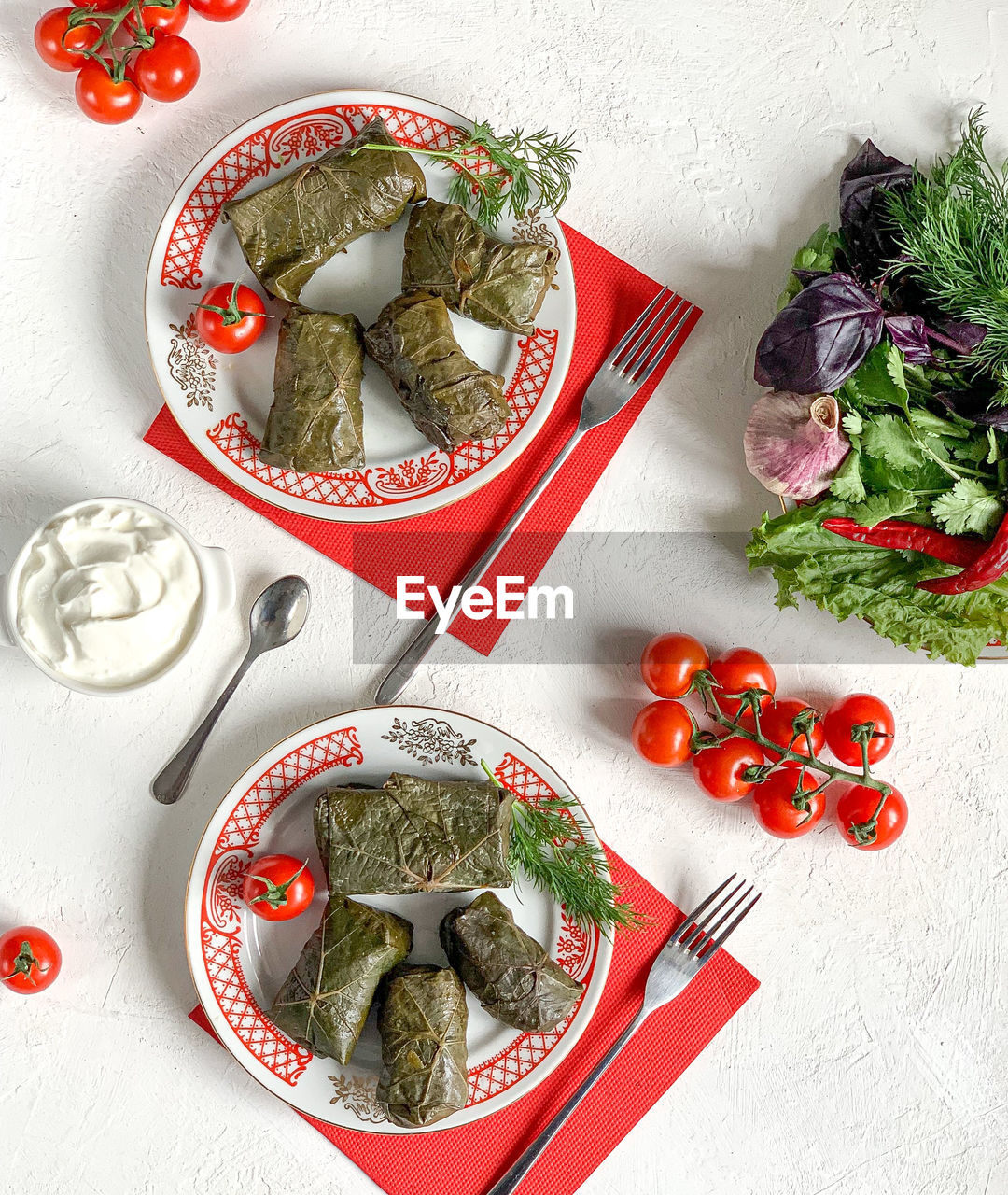 High angle view of meal served on table