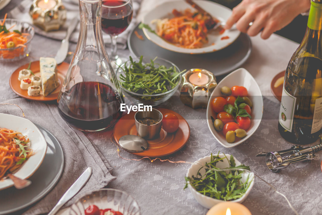 High angle view of food on table