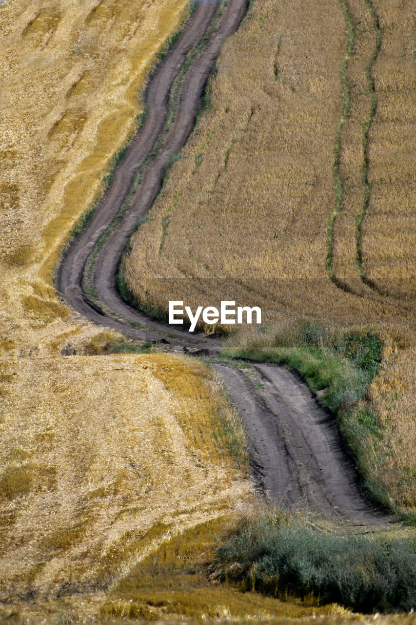 High angle view of road amidst land