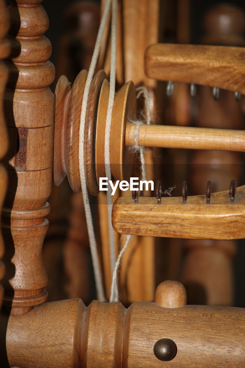 Close-up of thread on wooden loom