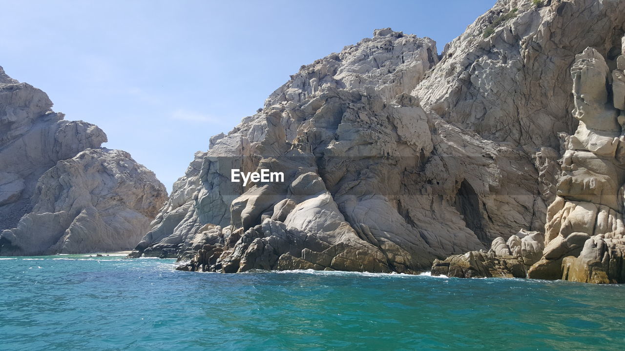 Panoramic view of sea against clear sky