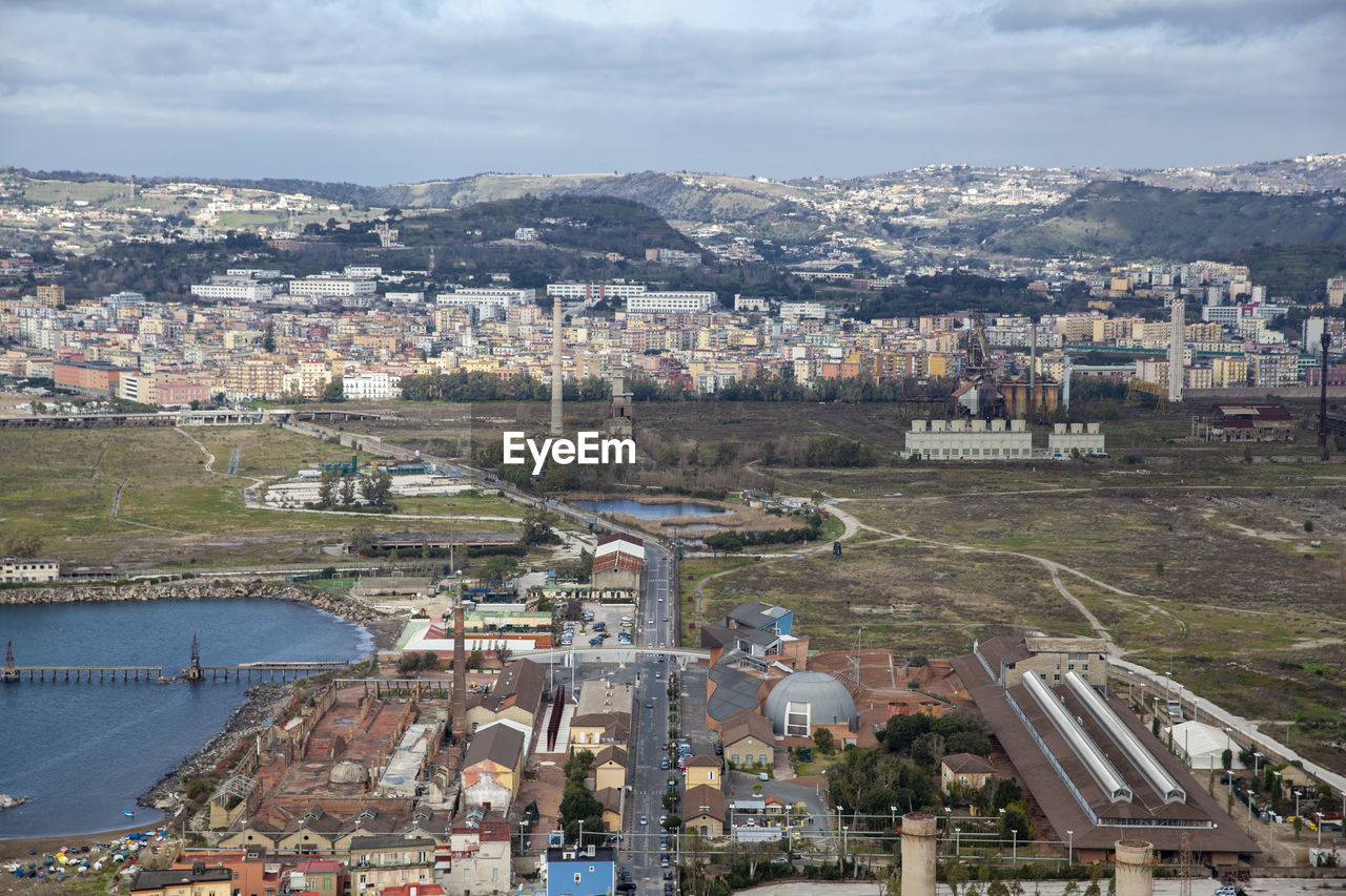 High angle view of buildings in city