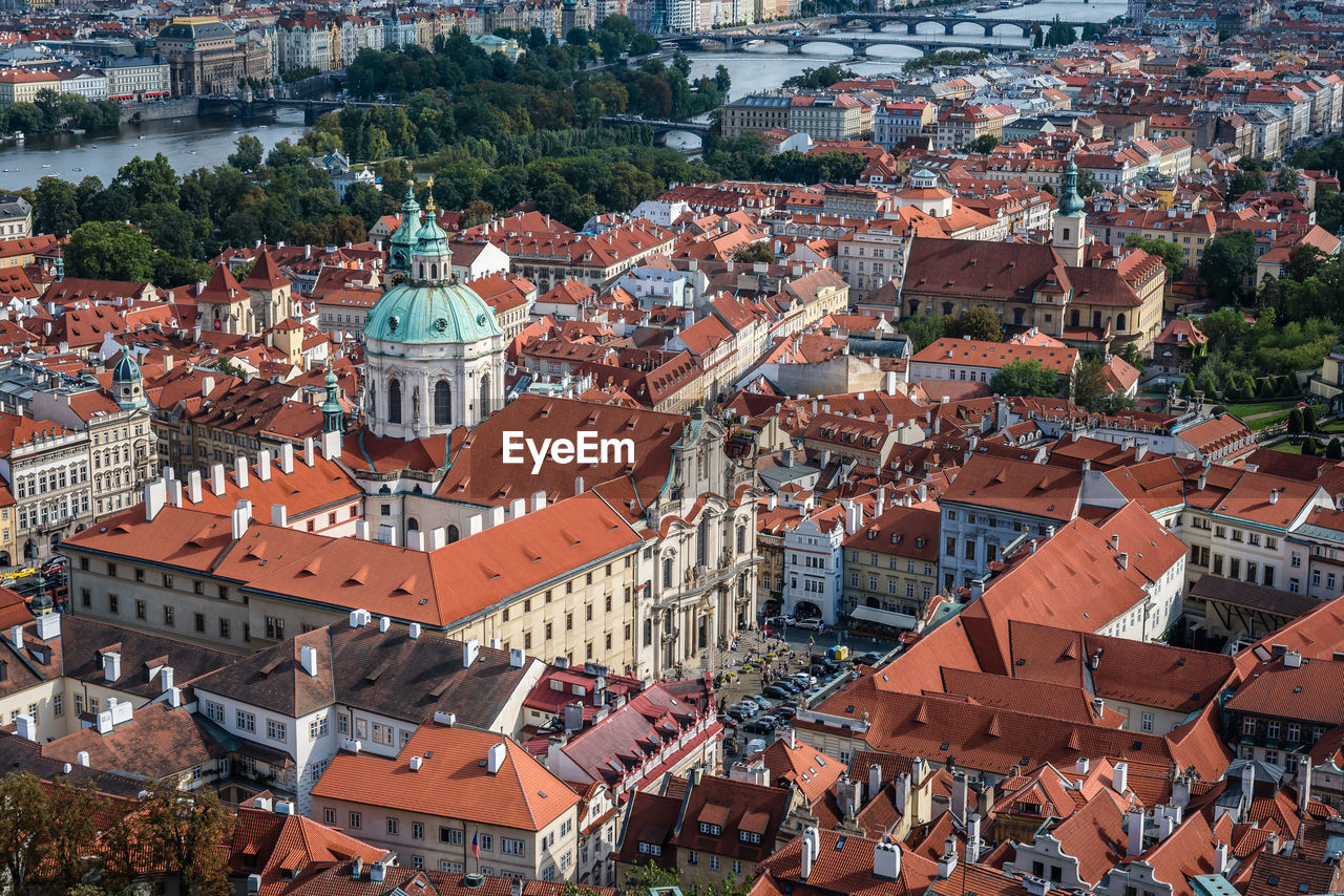 High angle view of buildings in city