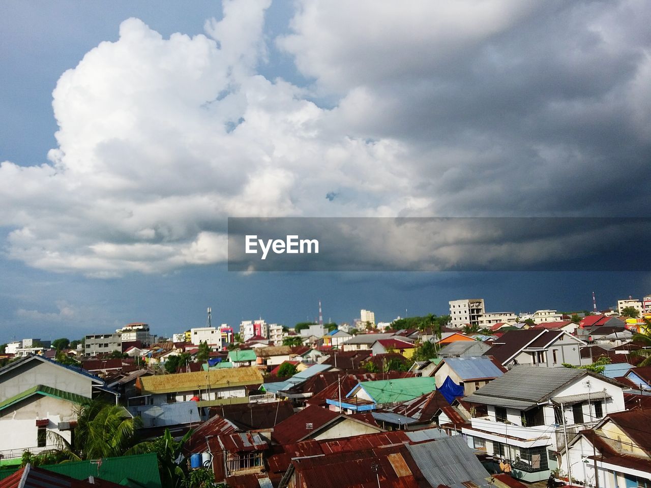 High angle view of cityscape against sky