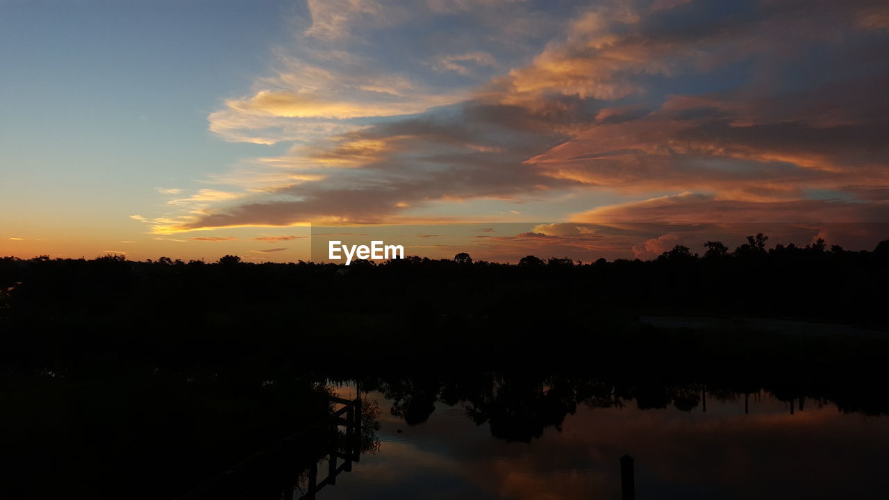 Scenic view of lake against sky during sunset