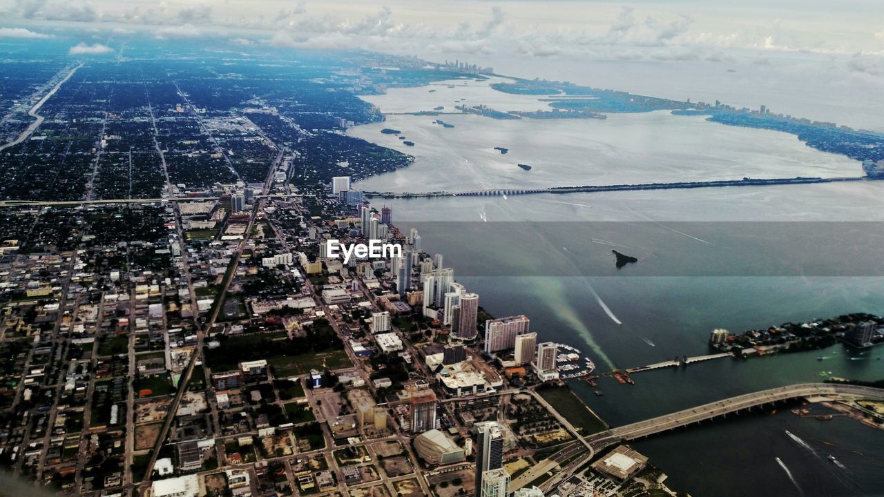 Aerial view of city and sea