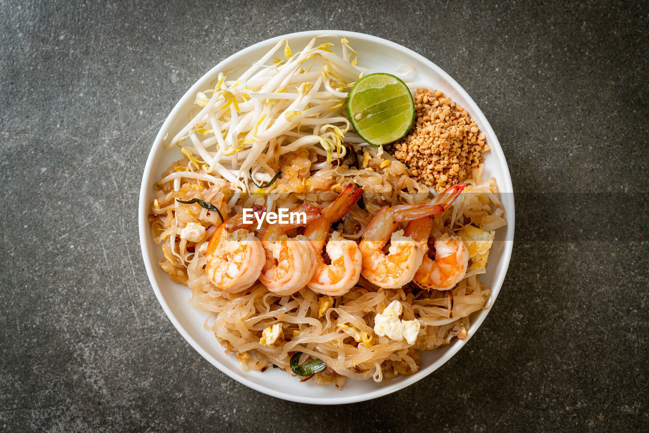 high angle view of food served in plate on table