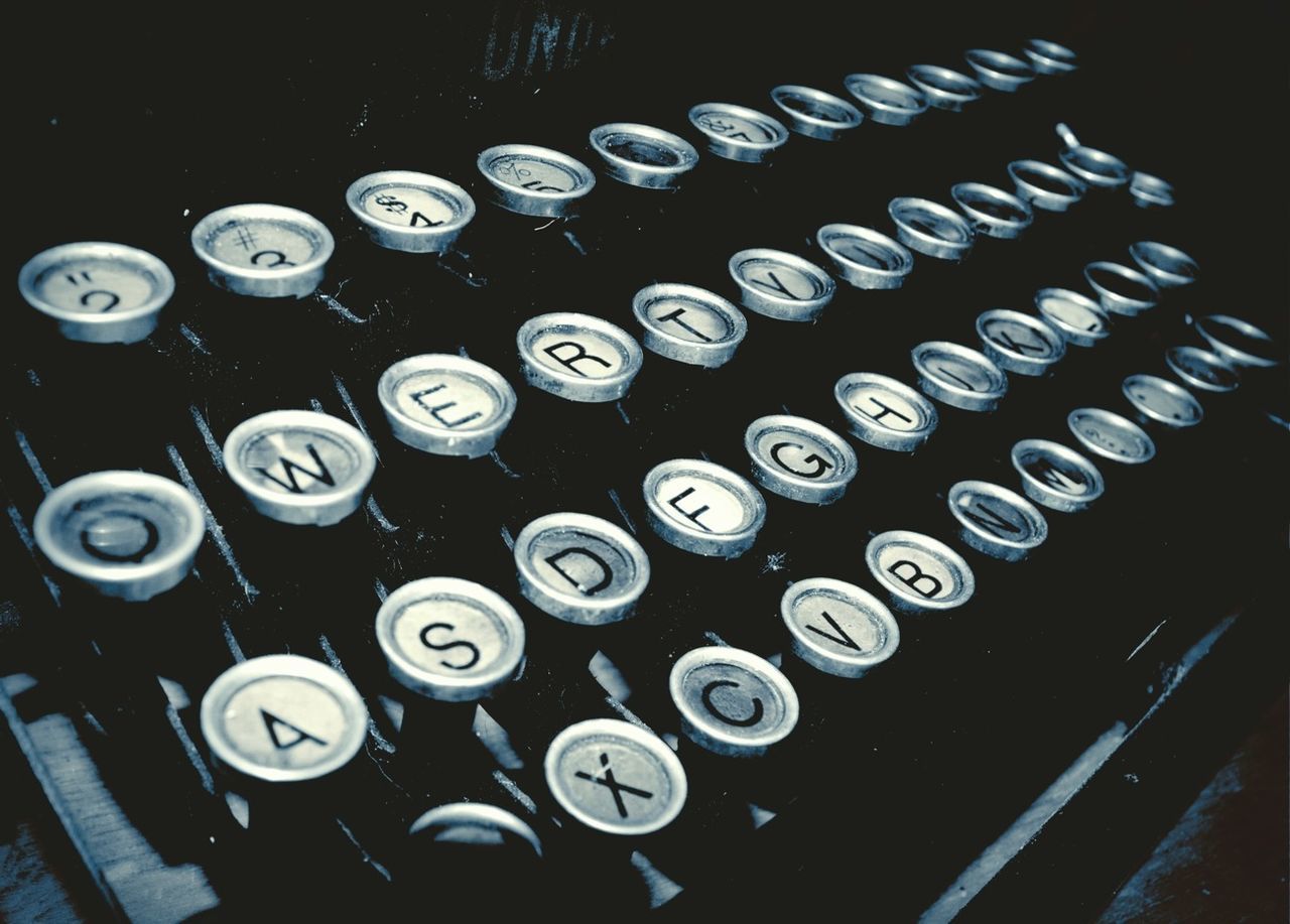 Close-up view of typewriter keyboard