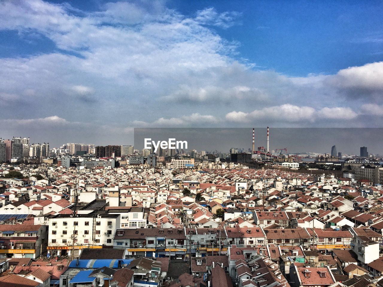 High angle view of cityscape against sky