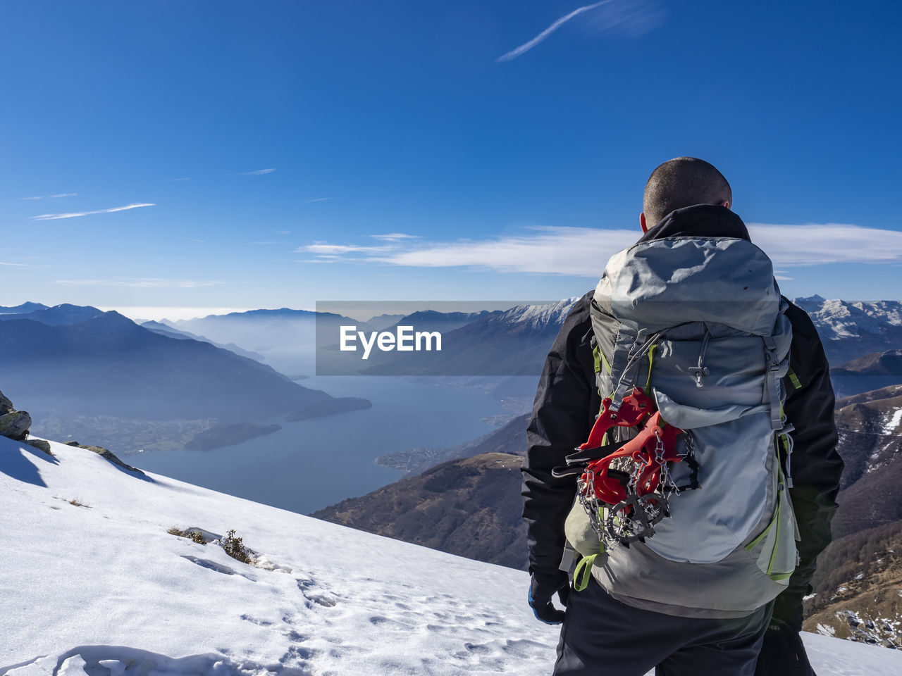 Trekking scene on the mountains of lake como