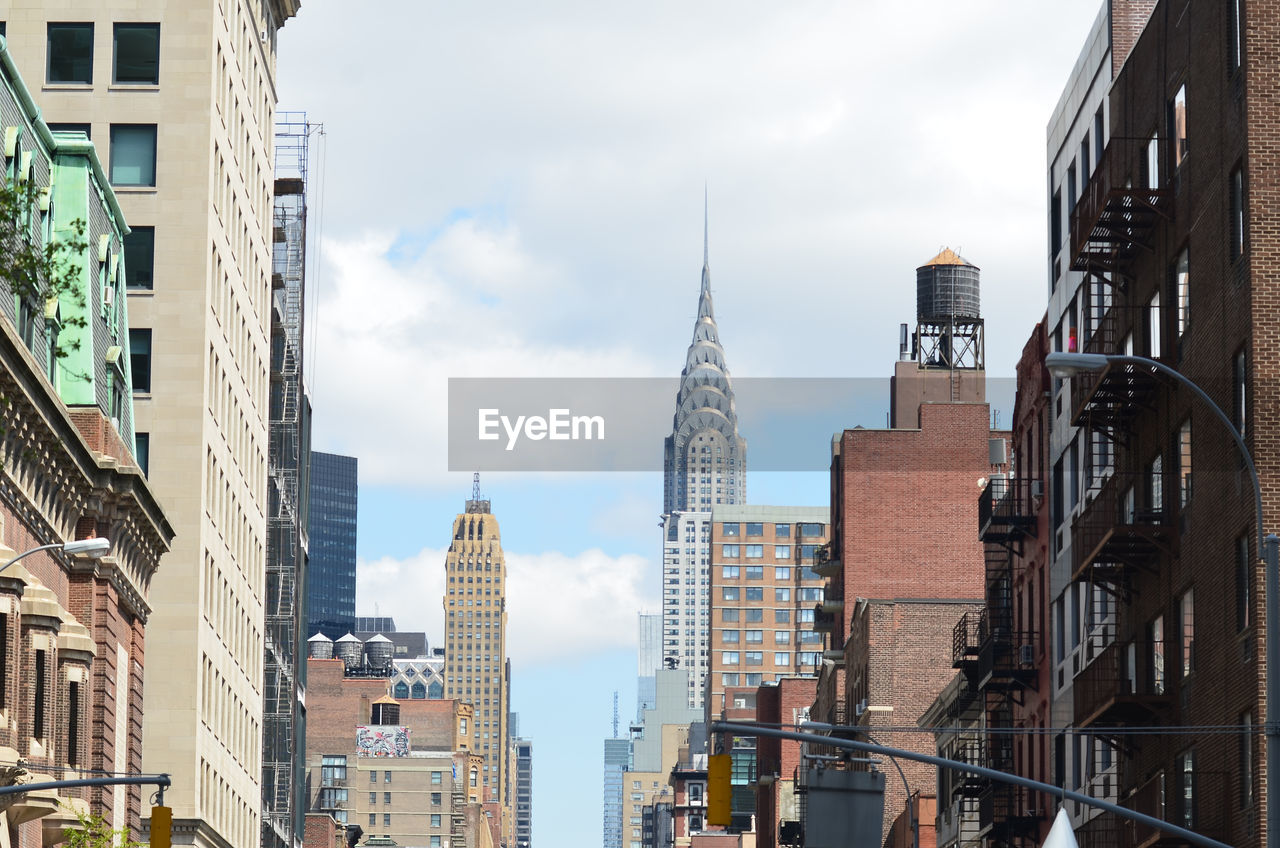 Low angle view of crysler buildings in new york city.