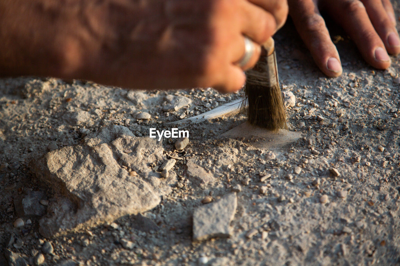 cropped hand of person preparing food on rock
