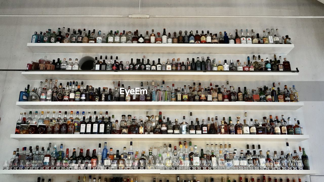 Life style full frame shot of bottles in a bar 