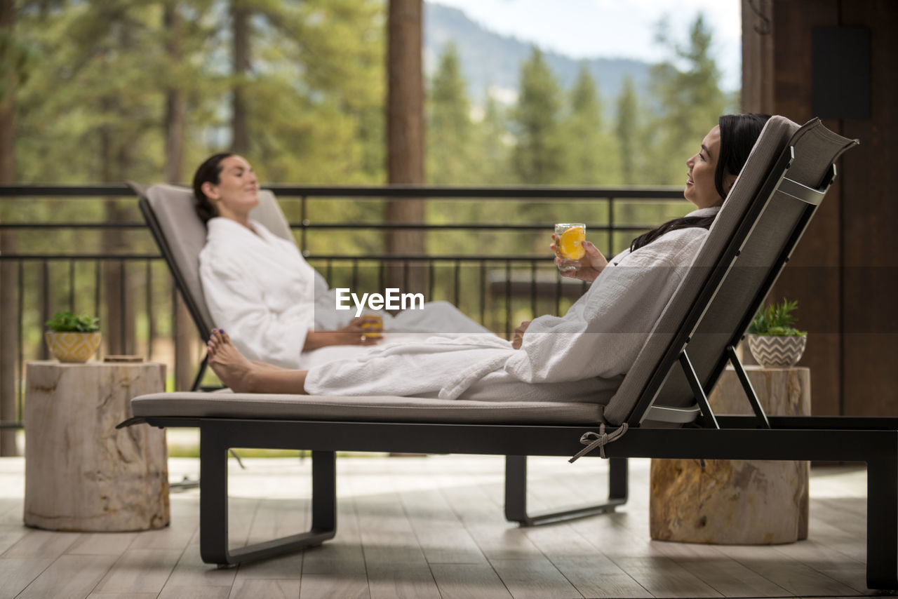 Two women relaxing at the spa at edgewood in stateline, nevada.