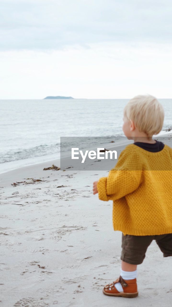 Rear view of boy at beach