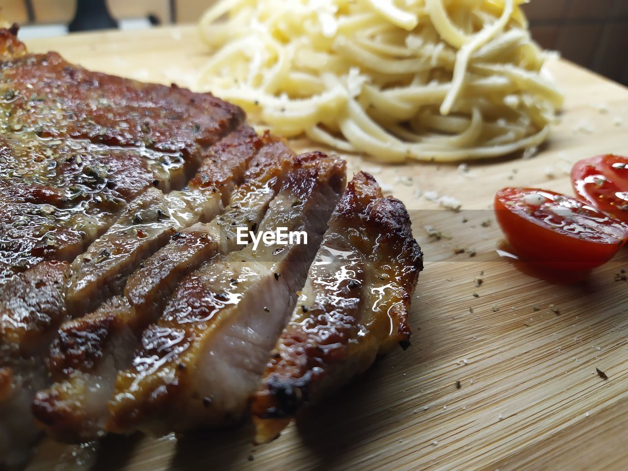 Close-up of food served on table