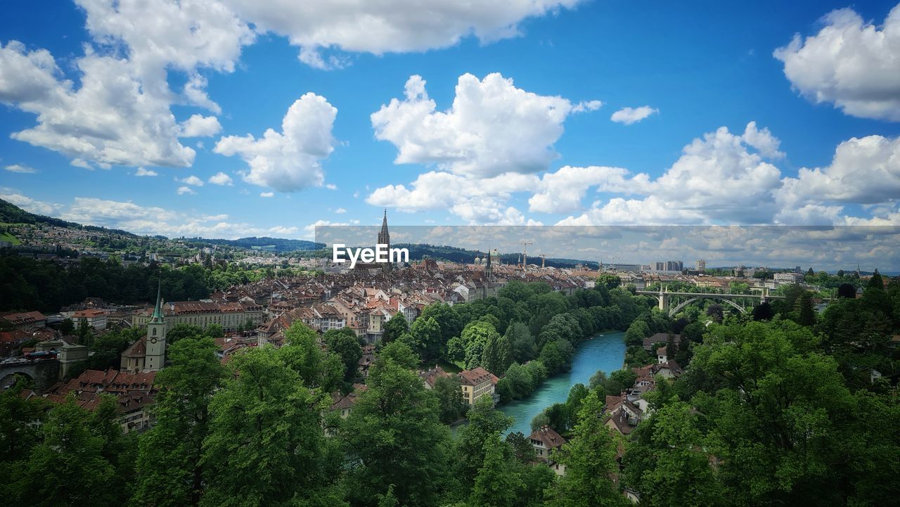 High angle view of townscape against sky