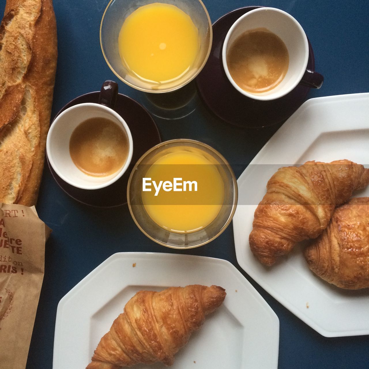 High angle view of breakfast on table