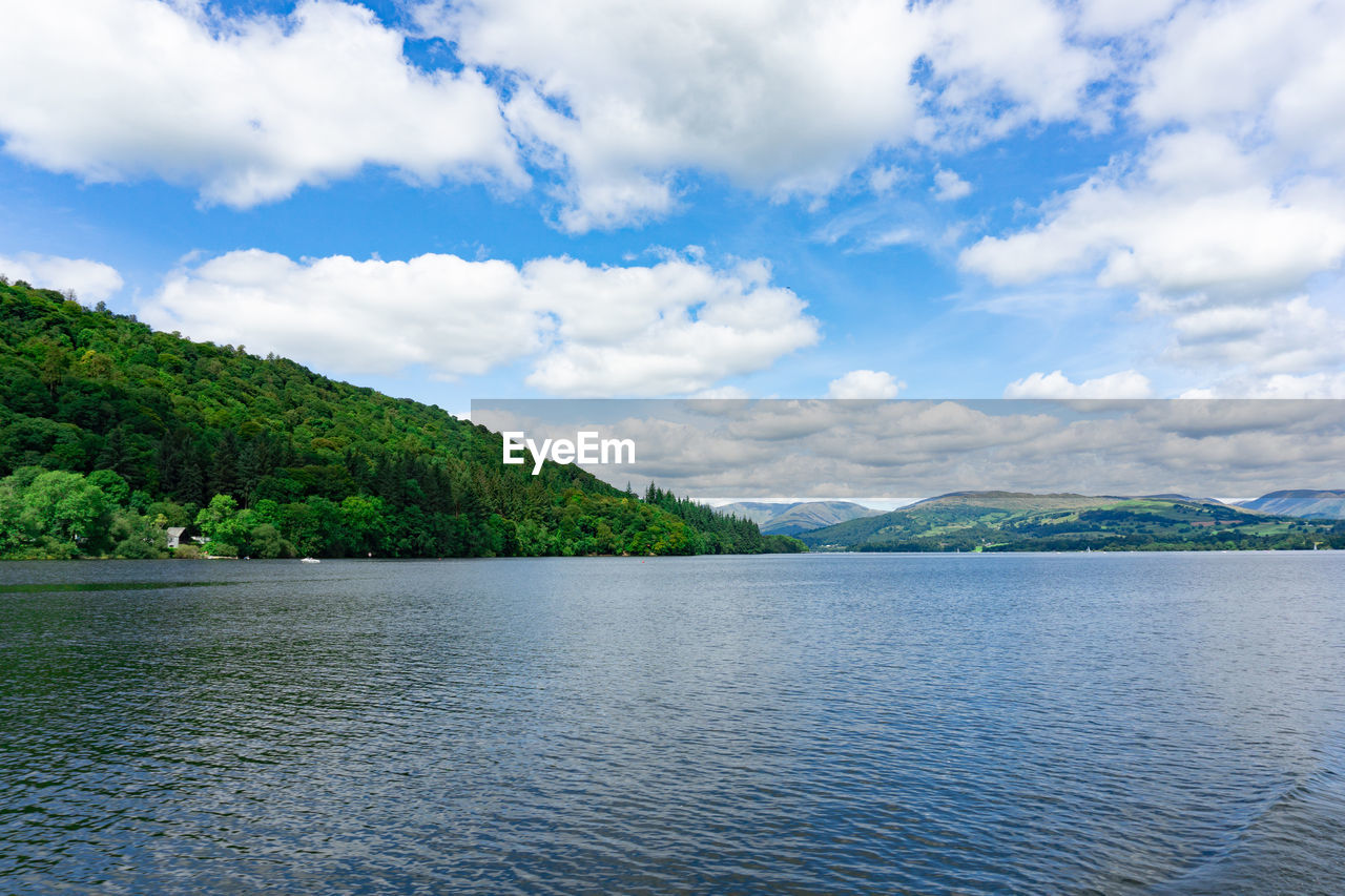 SCENIC VIEW OF LAKE BY MOUNTAIN AGAINST SKY