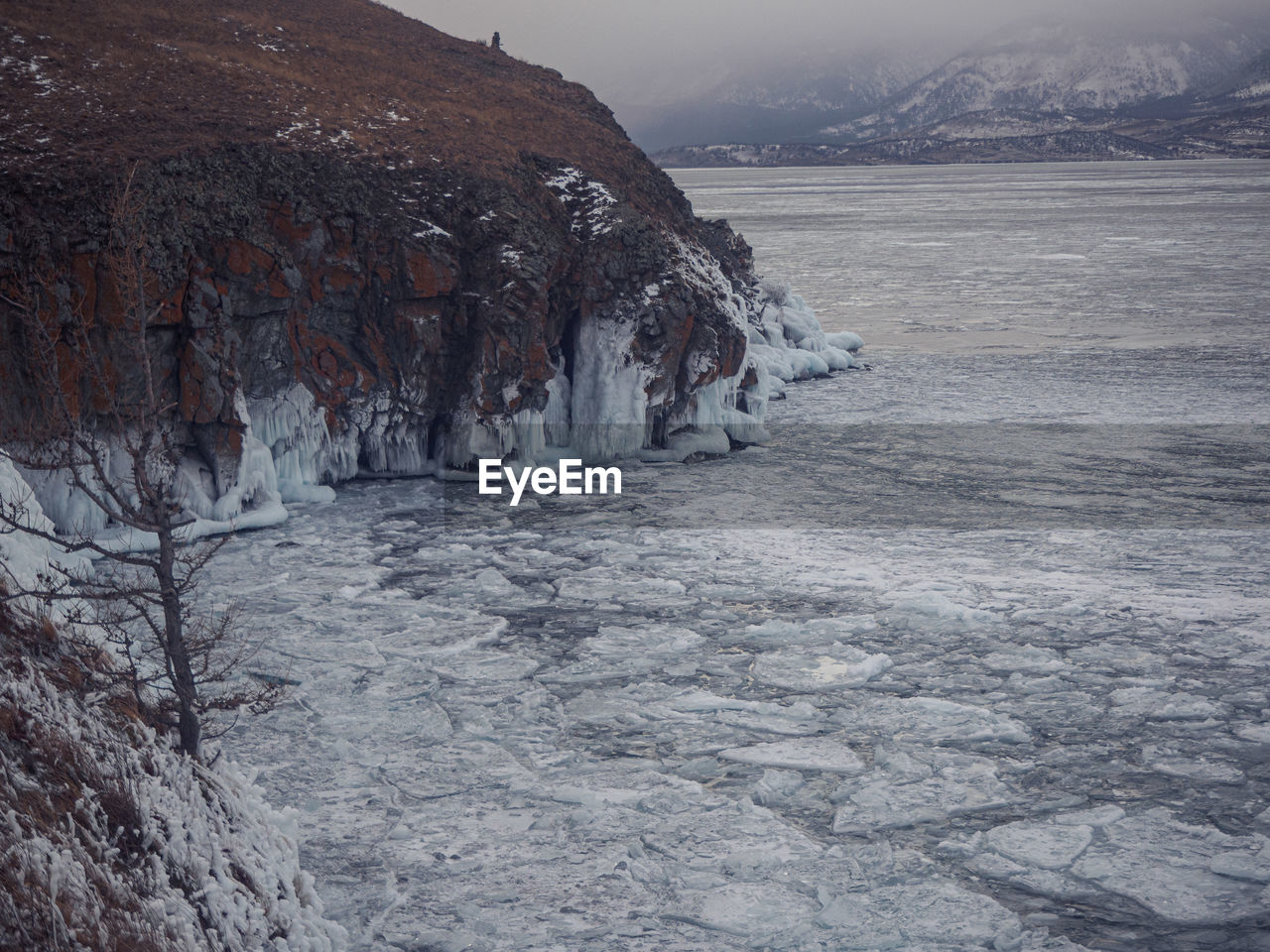 Scenic view of frozen lake during winter