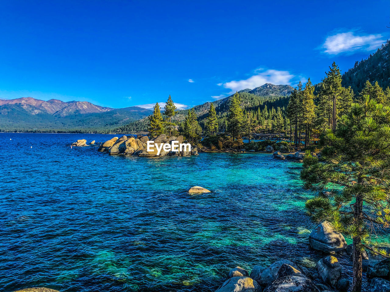 Scenic view of sea against blue sky