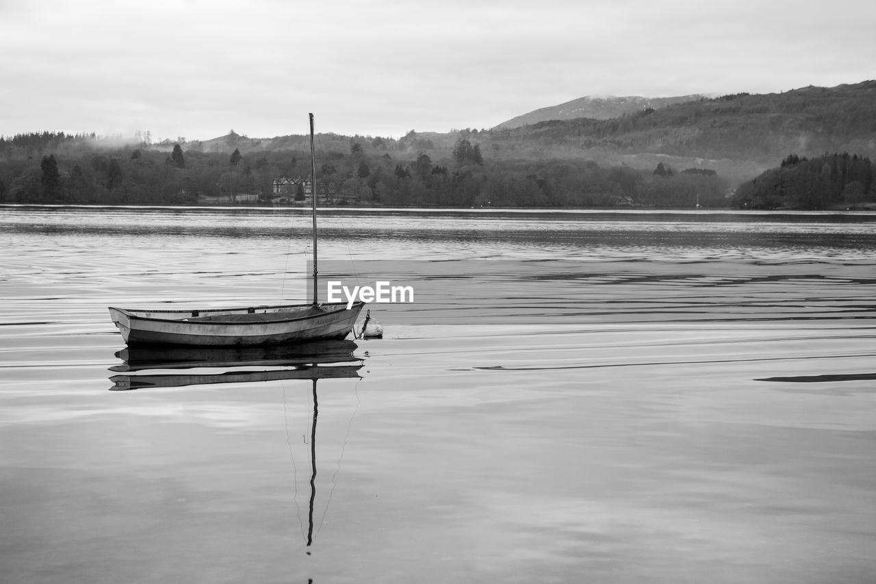 Boat in lake against sky
