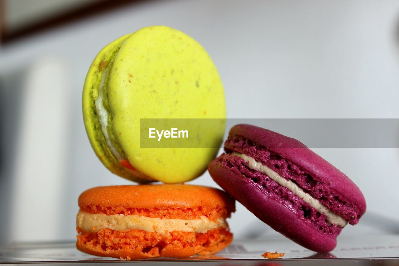 Close-up of macaroons on table