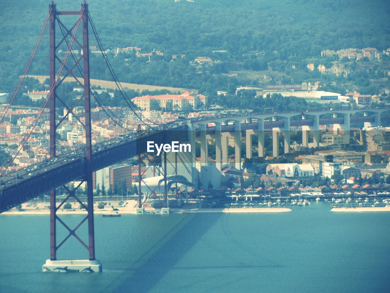 View of bridge and cityscape