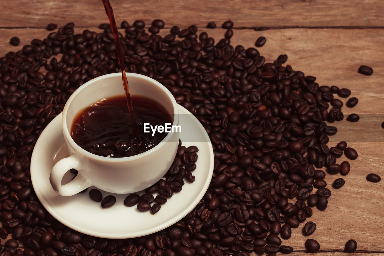 HIGH ANGLE VIEW OF COFFEE CUP WITH TEA