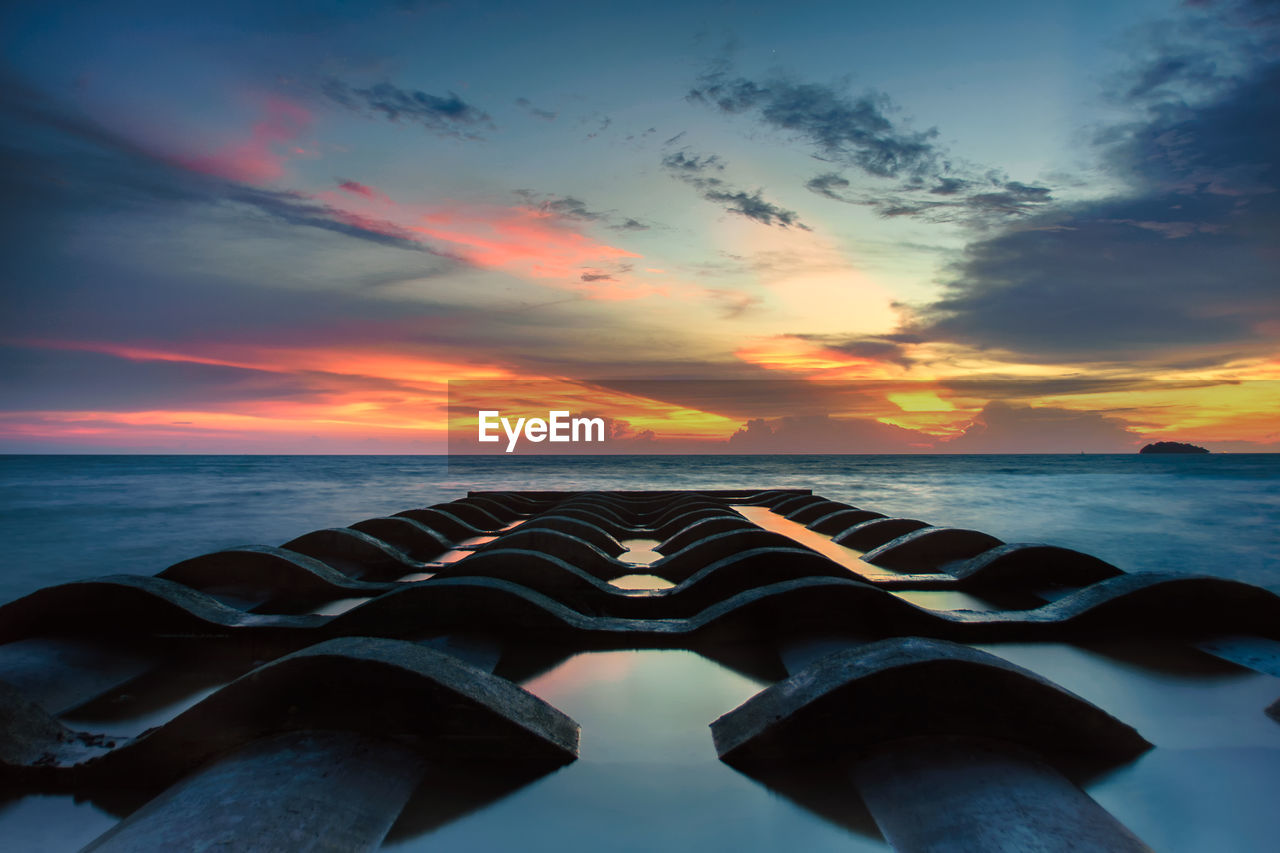 Scenic view of sea at sunset