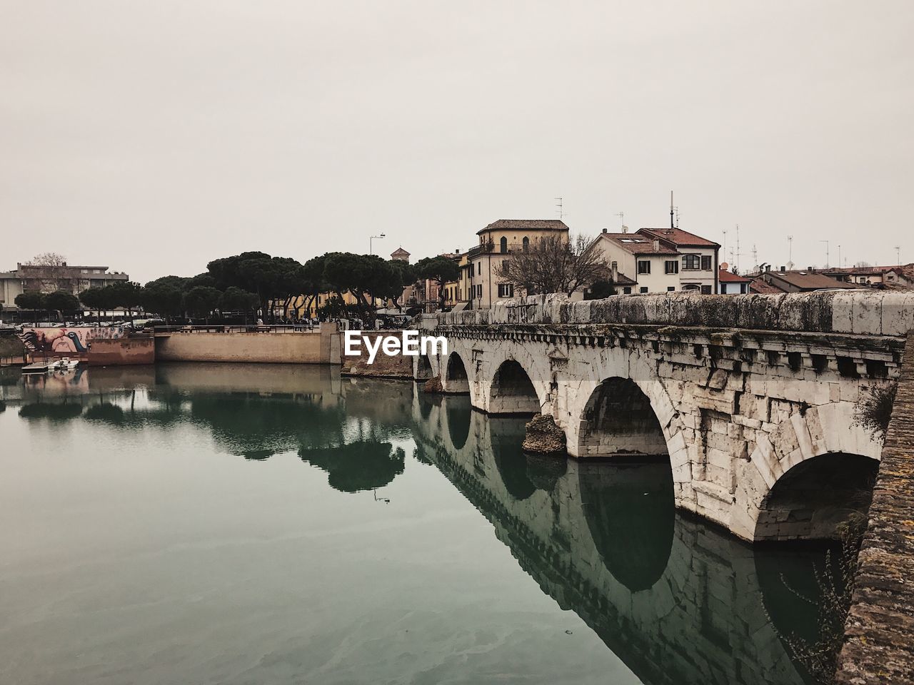 Reflection of bridge in water