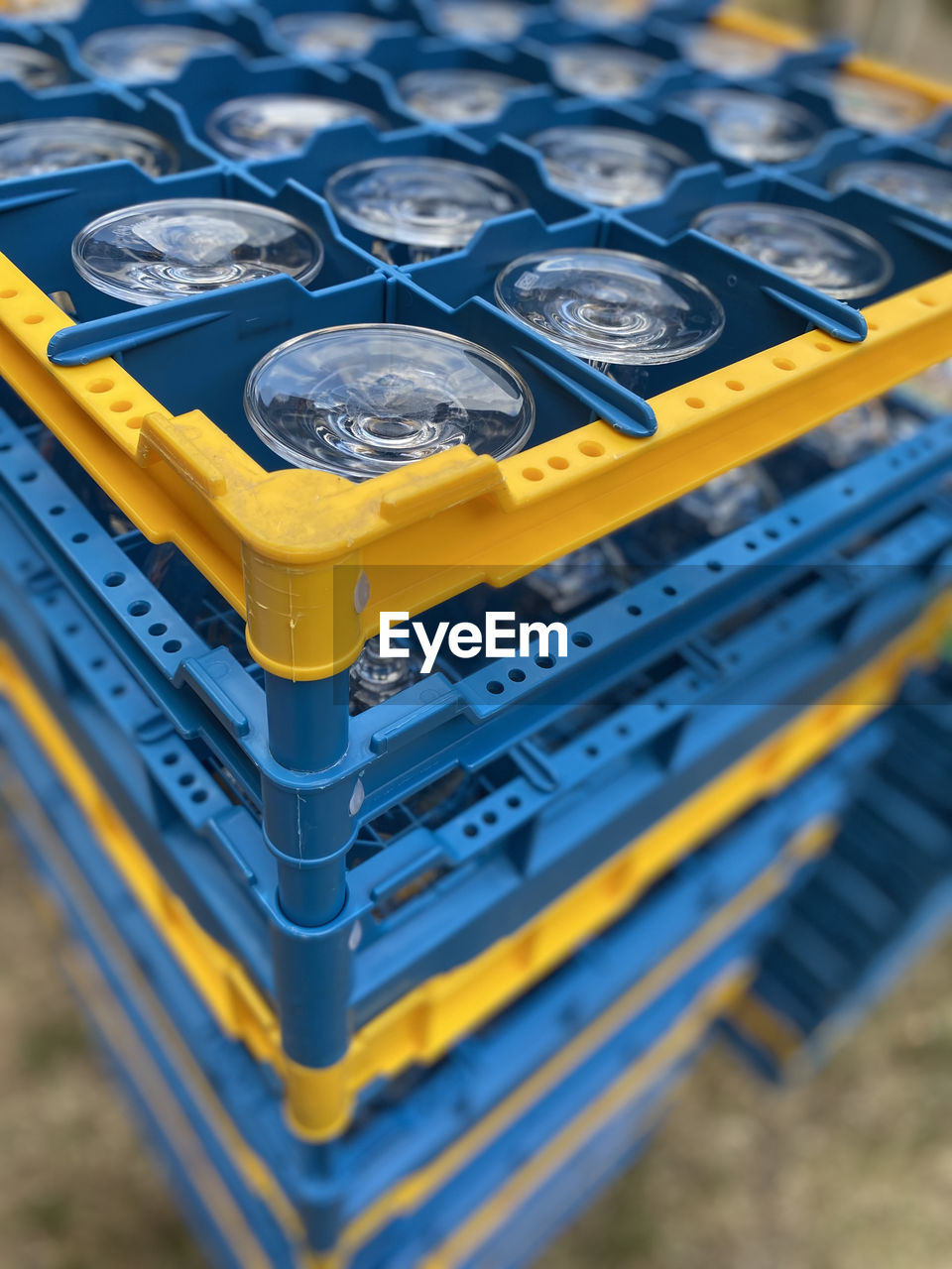 yellow, blue, no people, metal, technology, high angle view, close-up