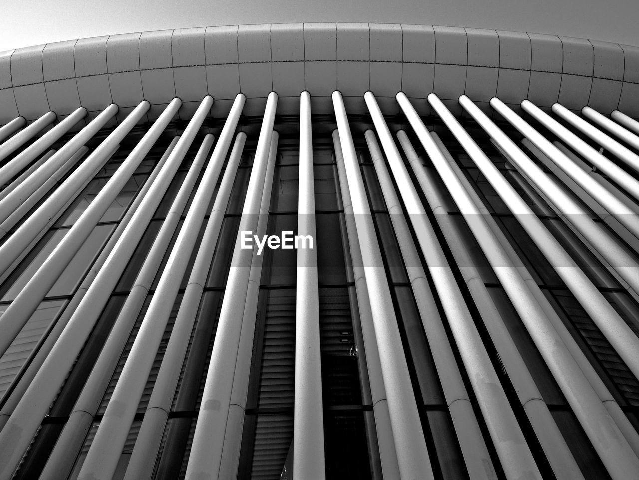 Low angle view of architecture concerthall facade made of pipes