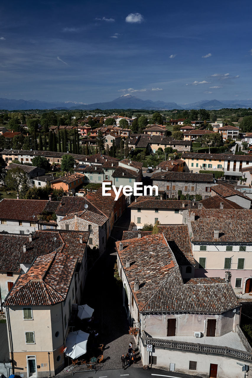 High angle view of townscape against sky