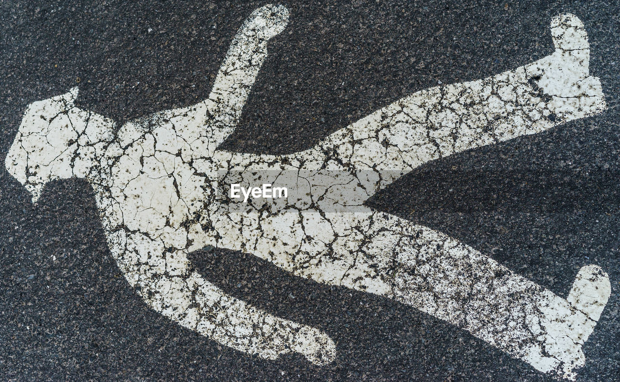 High angle view of pedestrian crossing sign on road
